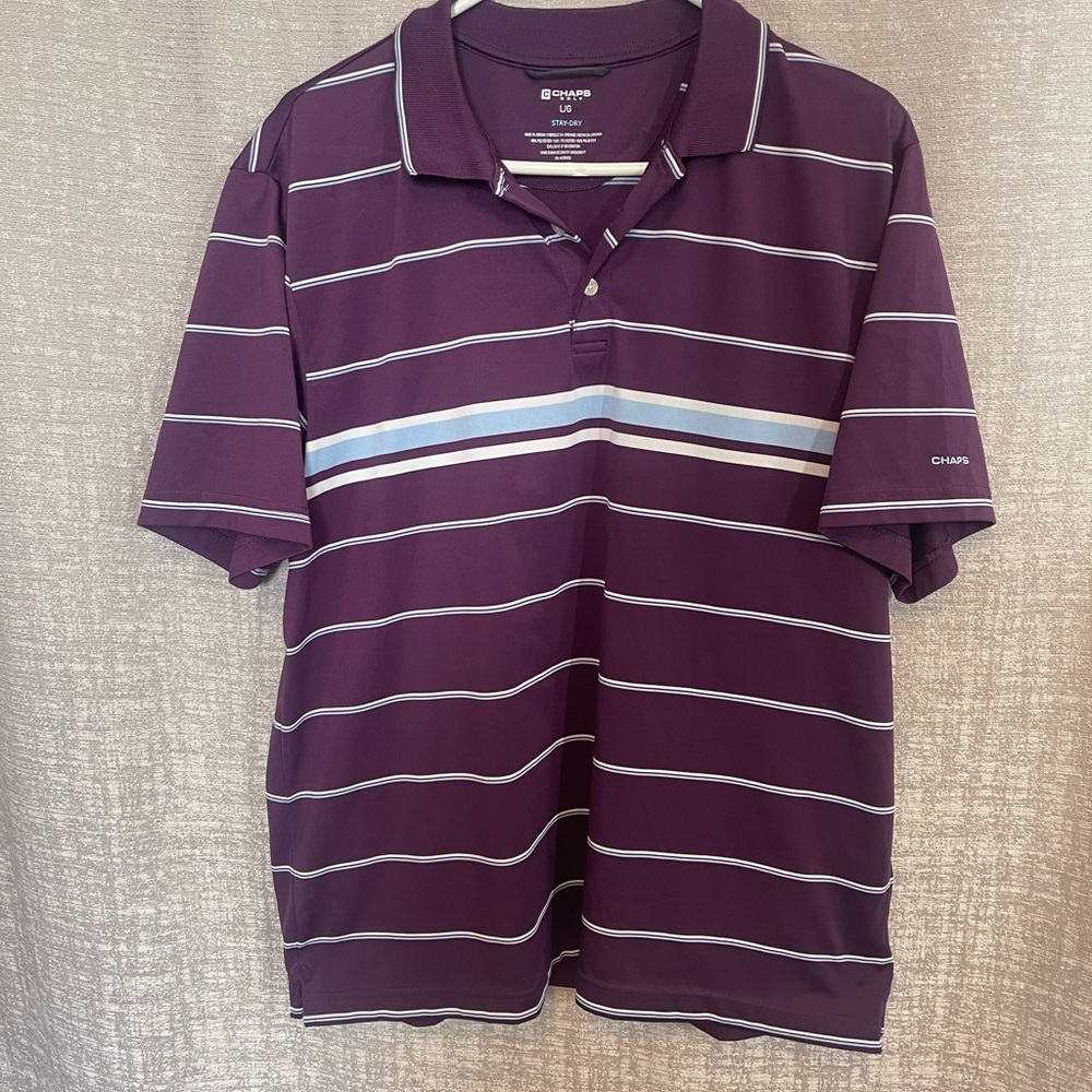 Chaps Purple and White Striped Polo Shirt